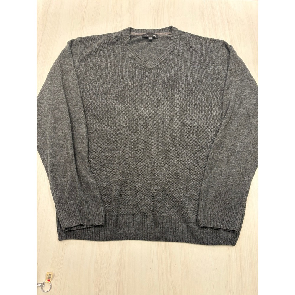 Tricots St Raphael Men's XXL Gray V-Neck Knit Sweater‎ Textured Cotton Blend